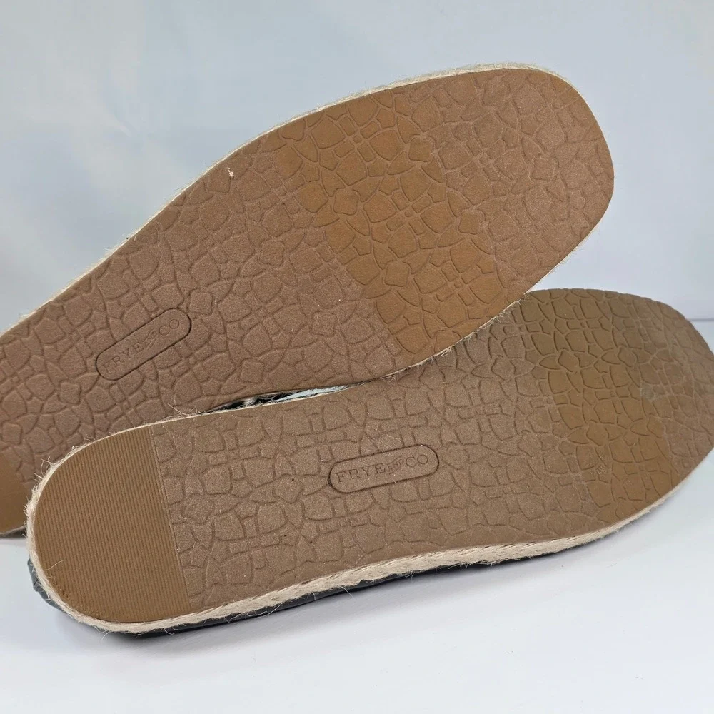 Frye and Co Willow Black Espadrille Ballet Flats Floral Embossed‎ Bow 9.5M